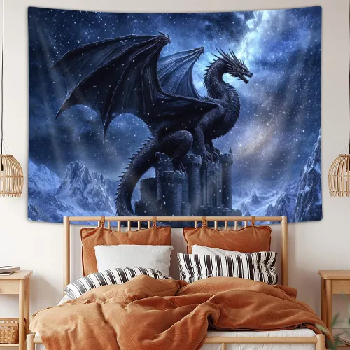 Miniatura 4 de JAWO Tapiz de dragón de fantasía, tapiz de galaxia azul castillo de animales geniales para colgar en la pared para niños y hombres, tapices, manta