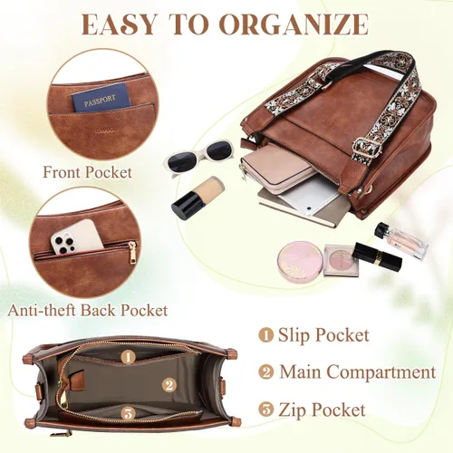 Miniatura 4 de RAVUO Bolsos cruzados para mujer, bolso de hombro de cuero vegano a la moda con 2 correas ajustables