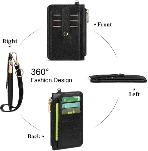 Miniatura 6 de SENDEFN Cartera delgada de piel con bloqueo RFID para tarjetas de crédito con bolsillo con cremallera