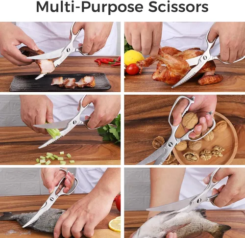 Miniatura 7 de Sunnecko Tijeras de cocina para alimentos, tijeras de alta resistencia, tijeras de cocina multiusos que se separan, acero inoxidable totalmente