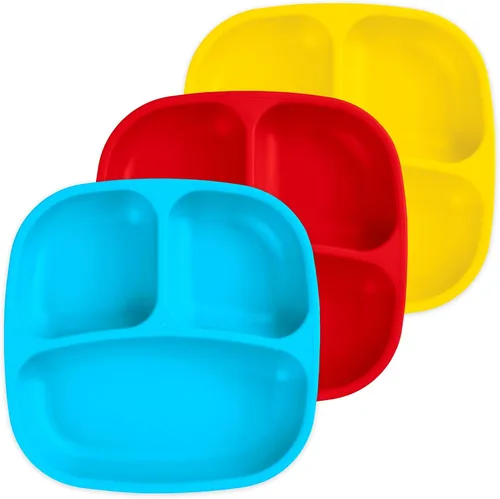 Miniatura 52 de Re-Play Platos para niños pequeños con divisores, 3 compartimentos de pared profunda, platos divididos para niños con 3 tapas, aptos