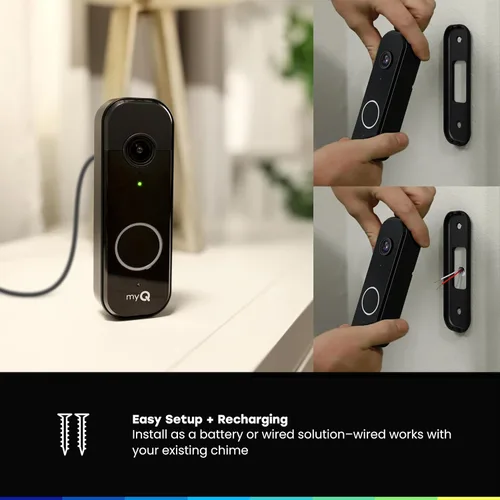 Miniatura 3 de Chamberlain myQ Video Doorbell Cámara 2K, batería/cableada, visión nocturna a color, vista en vivo con conversación bidireccional, detección