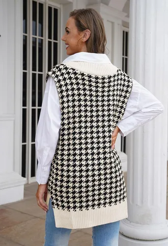 Miniatura 4 de Kisscynest Suéter de punto de gran tamaño con cuello en V para mujer, casual, holgado, sin mangas, suéter