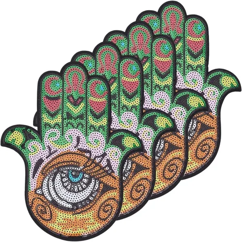 Miniatura 14 de INFUNLY 4 parches de lentejuelas de ojo turco de 9.8 x 8.6 pulgadas, parche bordado con purpurina para planchar con purpurina, parche de ojo turco
