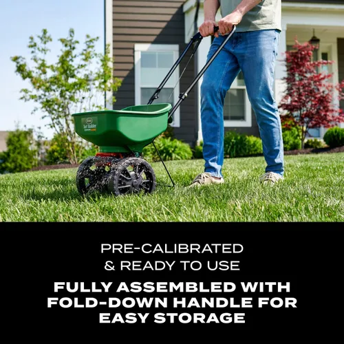 Miniatura 7 de Scotts Turf Builder EdgeGuard - Mini esparcidor de difusión para semillas, maleza y fertilizante, sal, derretimiento de hielo, esparcidor manual