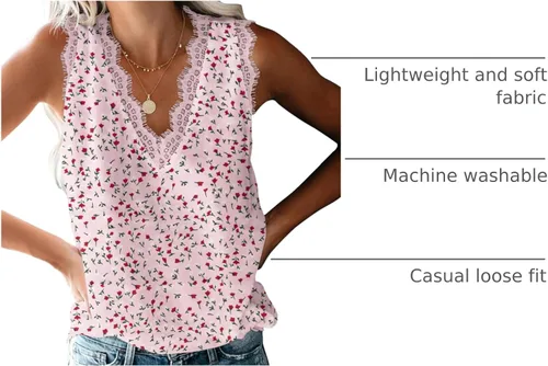 Miniatura 182 de VIISHOW - Camiseta sin mangas, sexy, con cuello en V y bordes de encaje para mujer, camisola de vestir, camisas de gasa, sin mangas, casuales