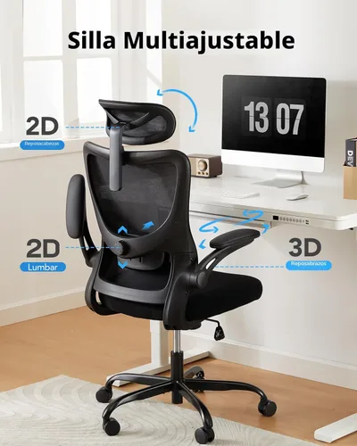 Miniatura 3 de HUANUO Silla de oficina ergonómica, silla de escritorio de computadora con respaldo alto con soporte lumbar ajustable y reposacabezas, cómoda silla