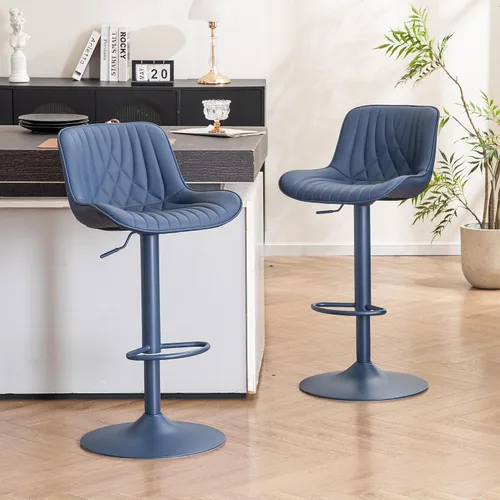 Miniatura 9 de YOUTASTE Juego de 2 taburetes de bar de piel sintética, todos los taburetes de bar tapizados de color verde oscuro con respaldo, silla giratoria