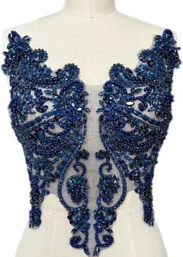 Miniatura 12 de Apliques de encaje hechos a mano con diamantes de imitación para coser en cuentas de vidrio, accesorios para ropa de vestir (blanco)