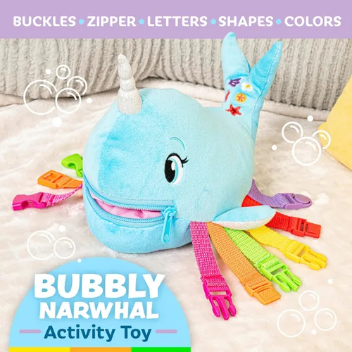Miniatura 2 de Buckle Toys - Narval burbujeante - Desarrolla habilidades motoras finas - Juguetes de actividad de aprendizaje sensorial - Esencial de viaje
