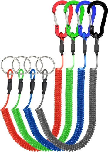 Lix&Rix Cordones elásticos en espiral para llaves, kayak, equipo de pesca, alicates, herramientas, negro, azul, verde, rojo, amarillo, plata, 4/6