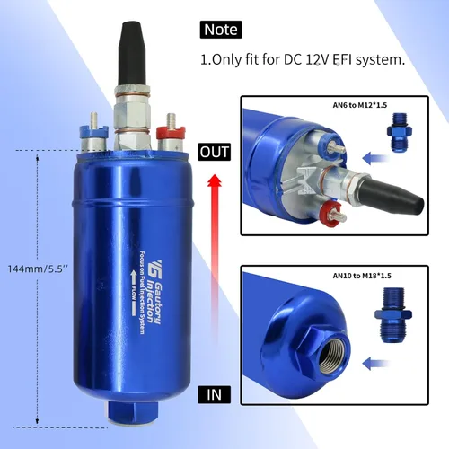 Miniatura 3 de Bomba de combustible eléctrica en línea externa universal de alto flujo 300LPH 12V con abrazadera de soporte de montaje azul Azul con soporte