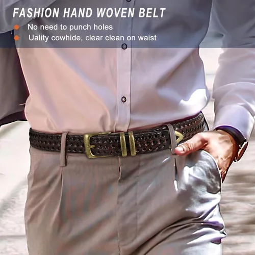 Miniatura 2 de BELTROAD Cinturón de cuero trenzado para hombre, jeans casuales, golf, hebilla de aleación tejida de cuero para hombre, cinturones trenzados a mano