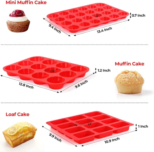 Miniatura 2 de Molde de silicona para magdalenas, moldes de silicona para magdalenas para hornear, incluye mini 24 tazas, molde regular para 12 tazas