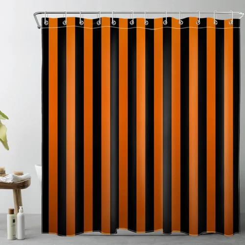 Miniatura 16 de LB Cortina de ducha a rayas naranjas y negras, cortina de ducha de arte estético de Halloween con patrón geométrico para baño, 60 x 72 pulgadas