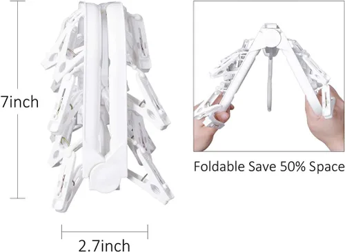 Miniatura 4 de Perchas plegables con 26 clips de secado, colgador de ropa interior con clips, clip de plástico para ropa sucia y colgador de secado por goteo