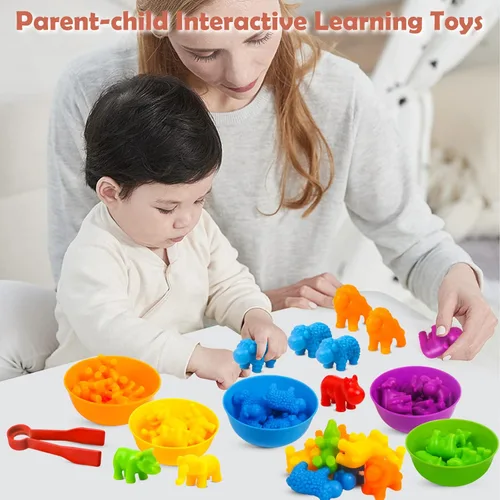 Miniatura 6 de GKDOMS Juguetes de conteo de animales, juego a juego con cuencos de clasificación, actividades de aprendizaje preescolar, juguete sensorial