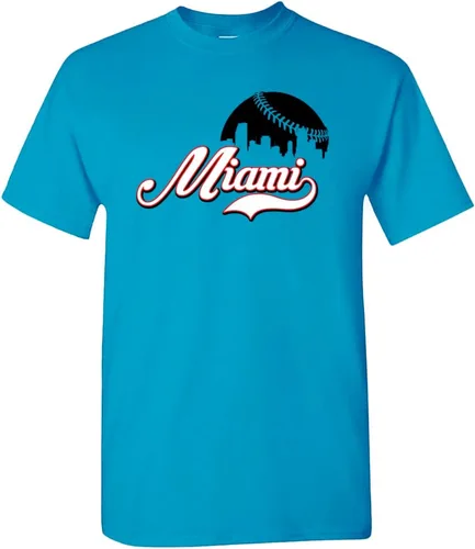 Miniatura 19 de Xtreme Apparrel Cityscape Skyline - Camiseta para hombre para fanáticos del béisbol Miami - Camisa negra