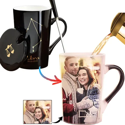 Miniatura 6 de Taza mágica de café con foto que cambia de color personalizada, 14 onzas, diseño de constelación personalizada, taza sensible al calor caliente