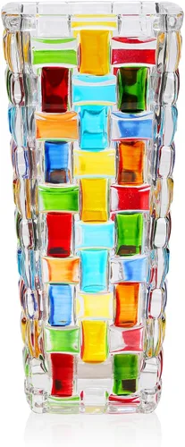VanEnjoy Jarrón de vidrio de color de 7.7 pulgadas para florero de vidrio soplado a mano para flores, jarrón de mosaico único para decoración de