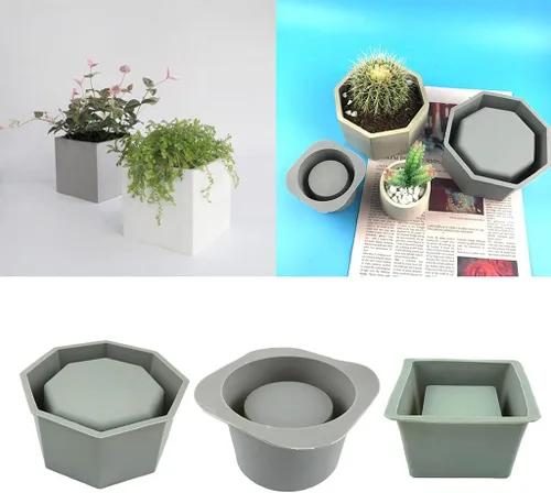 Miniatura 3 de appuivbt Molde de resina para macetas, moldes de silicona para suculentas, moldes de cemento, molde de arcilla de hormigón, cuadrado/redondo/octágono