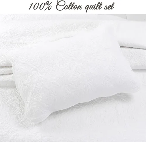 Miniatura 2 de Cozy Line Home Fashions - Juego de edredón de cama de algodón 100% Victoriano con medallón sólido blanco, matelassé, grabado, reversible, ligero
