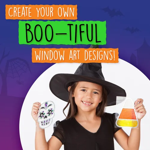 Miniatura 3 de Creativity for Kids Kit de arte para ventana de Halloween Crea 7 atrapasoles espeluznantes con pintura, diamantes de imitación y ojos ondulantes