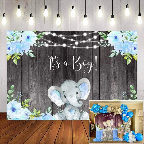 Miniatura 6 de Avezano Cartel de elefante para baby shower, cartel de fiesta de niño con texto en inglés "It's a boy", decoración floral azul para baby shower, 6 x