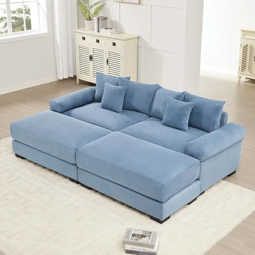 Miniatura 83 de Sofá modular de gran tamaño de 117.3 pulgadas, sofás modulares grandes de pana para sala de estar, sofás de 3 plazas, moderno juego de sofá de Blanco