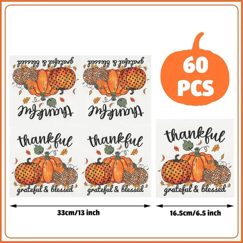 Miniatura 2 de 60 servilletas de papel de Acción de Gracias, servilletas de almuerzo de Acción de Gracias, servilletas de fiesta de calabaza de otoño, servilletas