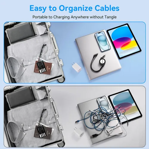 Miniatura 5 de MINLU Cable de carga múltiple 3A, paquete de 2 cables de carga múltiple retráctiles de 4 pies 3 en 1, adaptador de cargador USB C con puertos