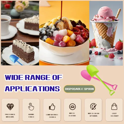 Miniatura 7 de OaaXbbECco Cucharas de postre plásticas desechables lindas de la forma de la pala de la novedad