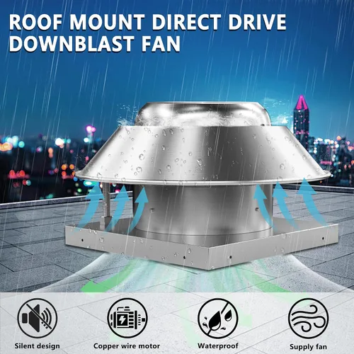 Miniatura 3 de Ventilador de suministro de aire de techo de accionamiento directo Downblast Roof Axial Maquillaje Unidad de Aire -Base de 26 pulgadas, 1/3 HP 115