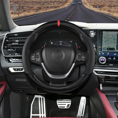 Miniatura 4 de Funda universal de fibra de carbono para volante de automóvil, funda antideslizante transpirable de 15 pulgadas, accesorios interiores de automóvil