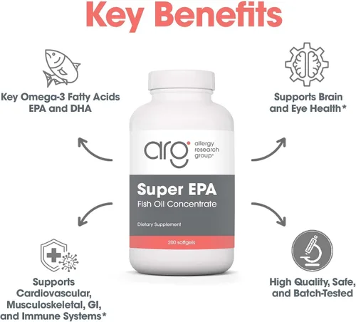 Miniatura 4 de Allergy Research Group - Super EPA - Aceite de pescado Omega 3, anchoas de origen sostenible - 200 cápsulas blandas