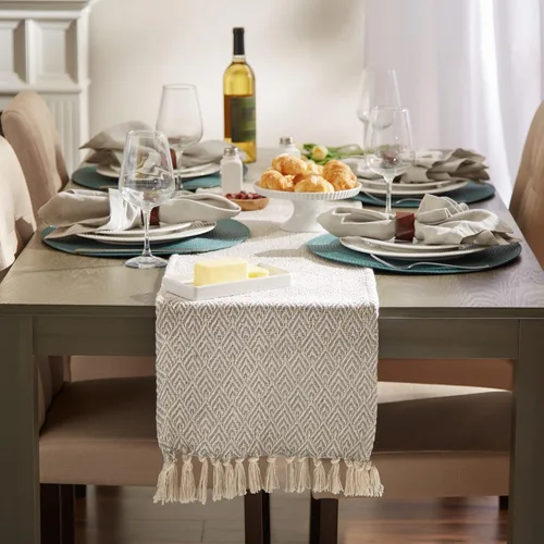 Miniatura 4 de DII Camino de mesa trenzado estilo granja, 15 x 72 pulgadas, 1 pieza, gris