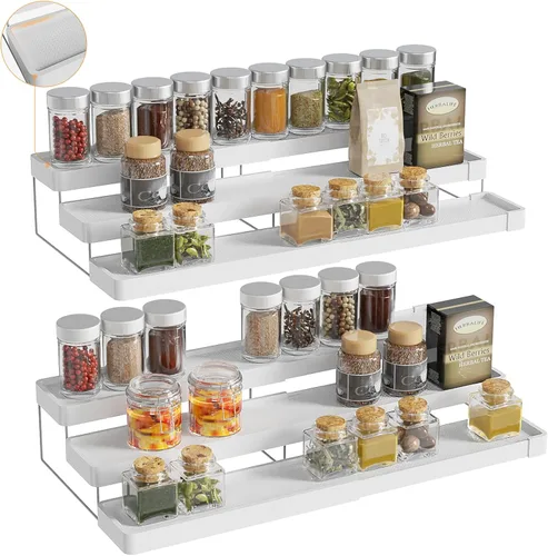 Miniatura 11 de Organizador de especias expandible – Organizador de especias ajustable de 3 niveles para gabinete y encimera – Fácil visibilidad – Negro