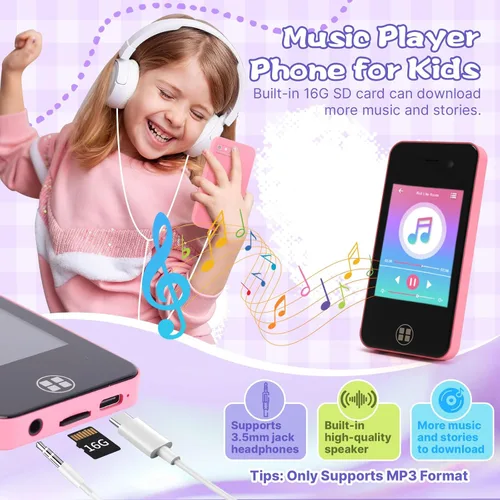 Miniatura 4 de Teléfono inteligente para niños, regalos de cumpleaños de Navidad para niños y niñas, juguetes de teléfono celular con doble cámara reproductor