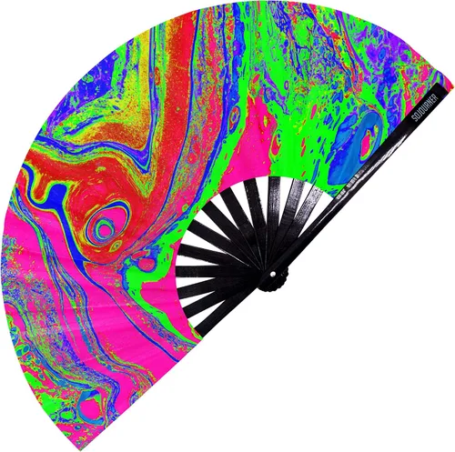 Miniatura 110 de SoJourner Bags Rave Fan – Ventilador plegable grande – Ventilador de mano Clack para raves, Halloween, Burlesque, trajes de arcoíris para mujeres