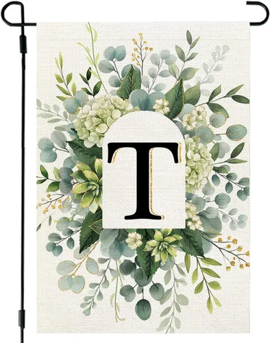 Miniatura 10 de CROWNED BEAUTY Bandera de jardín con monograma, letra inicial A de 12 x 18 pulgadas, doble cara para Outsdie, pequeña flor de primavera, apellido