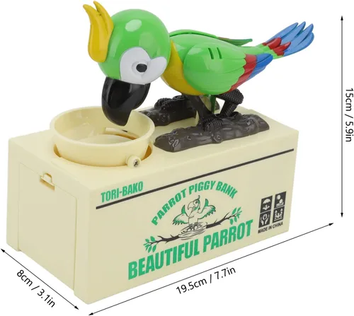 Miniatura 7 de Caja de loro robador, caja de dinero eléctrica para niños, caja de ahorro de dinero con forma de loro, alcancía electrónica robótica de juguete