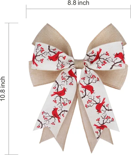 Miniatura 2 de Meseey 2 Piezas Cardenal Rojo Grande con Lazo de Bayas 10.8 x 8.8 Pulgadas Casa de Pájaros Cinta Roja Lazos para Coronar Árbol para Baby Shower