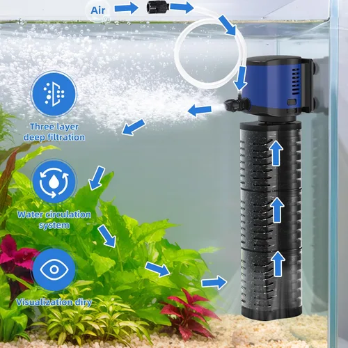 Miniatura 9 de TARARIUM Filtro de Acuario 260GPH para Tanque de Peces de 30-75 Galones, Filtración Interna Sumergible Bioquímica Silenciosa Bomba Potente