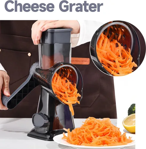 Miniatura 7 de Rallador rotativo de queso con asa, triturador de cocina, rallador de rebanador, rebanador de hielo, queso, verduras, nueces, patata, calabacín