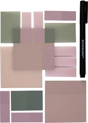 DiverseBee - Notas adhesivas transparentes (incluye bolígrafo de secado rápido), lindas pestañas adhesivas transparentes, etiquetas de página Pastel