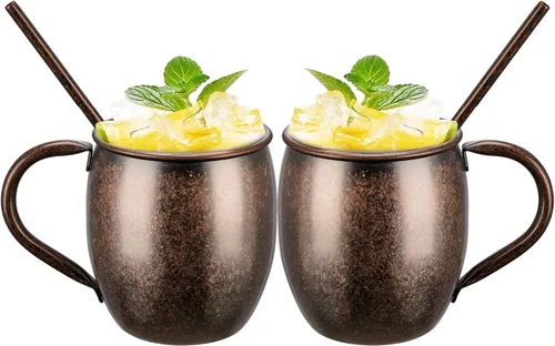 Miniatura 14 de UNISWEET Moscow Mule - Tazas de 18 onzas chapadas en cobre fina artesanía, tazas grabadas con acero inoxidable 304, para bebidas frías, cerveza, 1