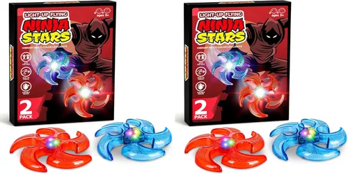 Miniatura 6 de ArtCreativity Juego de estrellas ninja voladoras iluminadas, 2 estrellas lanzadoras de goma con baterías, juguetes interactivos para niños ninja