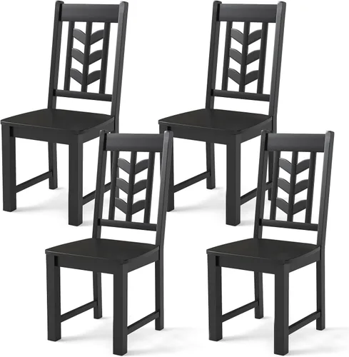 Miniatura 18 de NAFORT Juego de 2 sillas de comedor negras de madera maciza de goma con almohadillas antideslizantes, carga máxima de 430 libras, asiento de granja