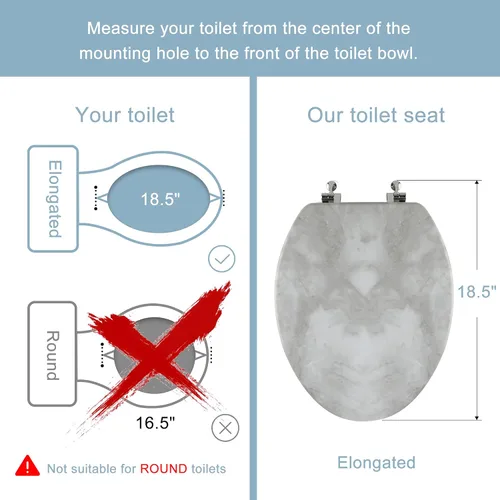 Miniatura 3 de Angol Shiold - Asiento para inodoro alargado de mármol con bisagras de aleación de zinc, fácil de instalar y limpiar, antipinza (gris)