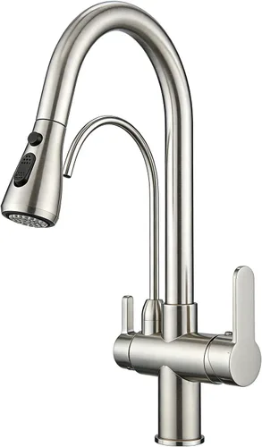 Miniatura 9 de WANFAN Grifo de fregadero de cocina con rociador extraíble 2 manijas 3 en 1 filtro de agua purificador grifos negro 0195R